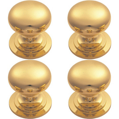 4x Victorian Round Cupboard Door Knob 32mm Dia Polished Brass Cabinet Handle