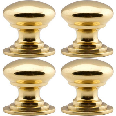 4x Victorian Round Cupboard Door Knob 38mm Dia Polished Brass Cabinet ...