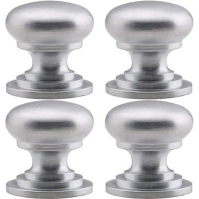 4x Victorian Round Cupboard Door Knob 38mm Dia Satin Chrome Cabinet Handle