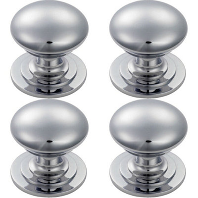 4x Victorian Round Cupboard Door Knob 42mm Dia Polished Chrome Cabinet Handle