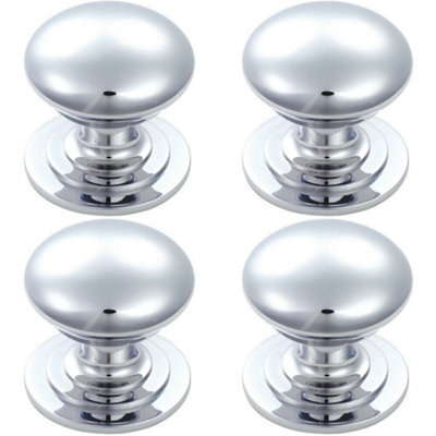 4x Victorian Round Cupboard Door Knob 50mm Dia Polished Chrome Cabinet Handle