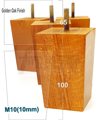 4x Wood Furniture Legs M10 100mm High Golden Oak Replacement Square