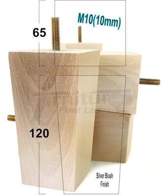 4x Wood Furniture Legs M10 120mm High Blush Silver Replacement Square