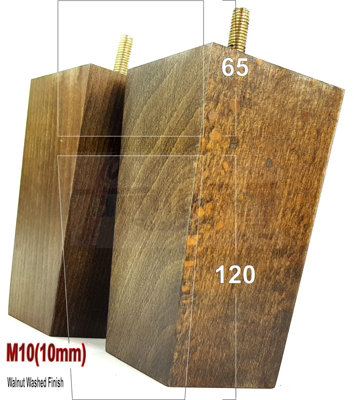 4x Wood Furniture Legs M10 120mm High Dark Walnut Wash Replacement Square Tapered Sofa Feet Stools Chairs Sofas Beds PKC147