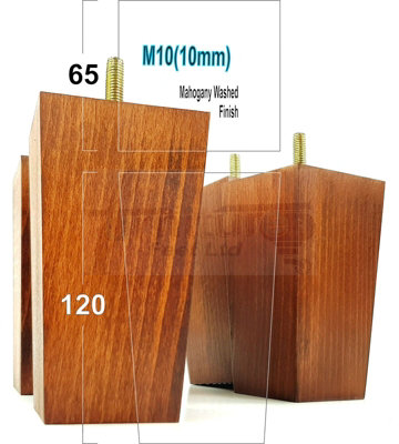 4x Wood Furniture Legs M10 120mm High Mahogany Wash Replacement Square