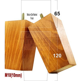 4x Wood Furniture Legs M10 120mm High Medium Oak Wash Replacement Square Tapered Sofa Feet Stools Chairs Sofas Beds PKC147