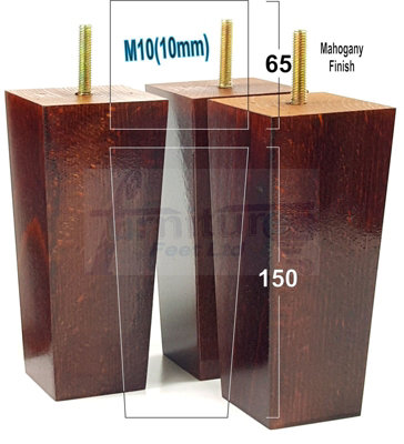 4x Wood Furniture Legs M10 150mm High Mahogany Finish Replacement