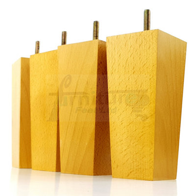 4x Wood Furniture Legs M10 150mm High Oak Finish Replacement Square Tapered Sofa Feet Stools Chairs Sofas Cabinets Beds