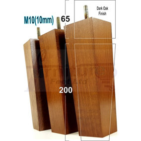 4x Wood Furniture Legs M10 200mm High Dark Oak Replacement Square Tapered Sofa Feet Stools Chairs Sofas Cabinets Beds