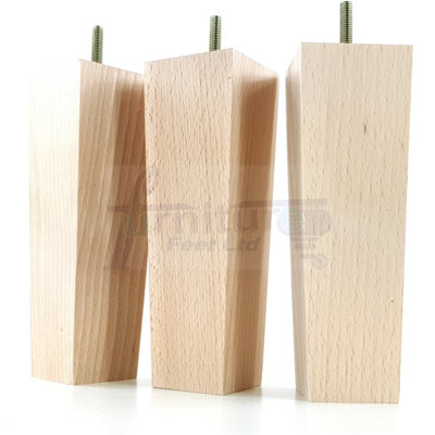 4x Wood Furniture Legs M10 200mm High Raw Unfinished Replacement Square Tapered Sofa Feet Stools Chairs Sofas Cabinets Beds