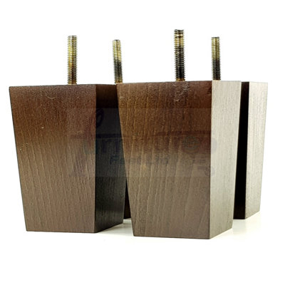 4x Wood Furniture Legs M8 100mm High Antique Brown Replacement Square ...