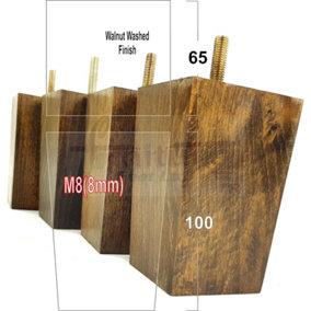 4x Wood Furniture Legs M8 100mm High Dark Walnut Wash Replacement Square Tapered Sofa Feet Stools Chairs Sofas Beds PKC147
