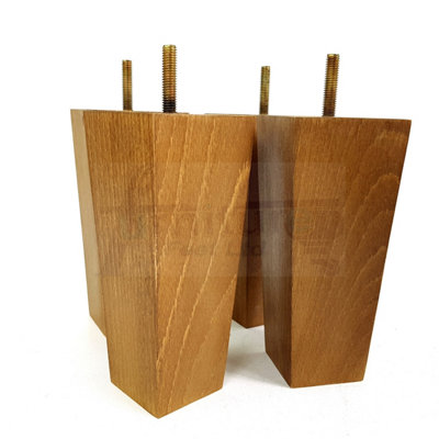 4x Wood Furniture Legs M8 120mm High Dark Oak Stain Replacement Square