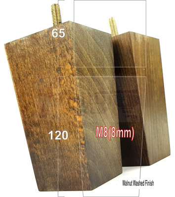 4x Wood Furniture Legs M8 120mm High Dark Walnut Wash Replacement Square Tapered Sofa Feet Stools Chairs Sofas Beds PKC147