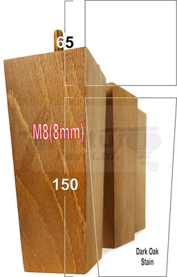 4x Wood Furniture Legs M8 150mm High Dark Oak Stain Replacement Square Tapered Sofa Feet Stools Chairs Sofas Cabinets Beds