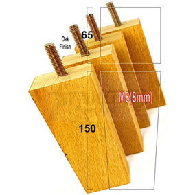 4x Wood Furniture Legs M8 150mm High Oak Finish Replacement Square Tapered Sofa Feet Stools Chairs Sofas Cabinets Beds