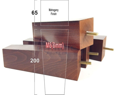 4x Wood Furniture Legs M8 200mm High Mahogany Finish Replacement Square Tapered Sofa Feet Stools Chairs Sofas Cabinets Beds