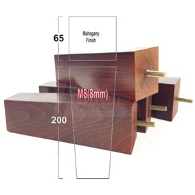 4x Wood Furniture Legs M8 200mm High Mahogany Finish Replacement Square Tapered Sofa Feet Stools Chairs Sofas Cabinets Beds