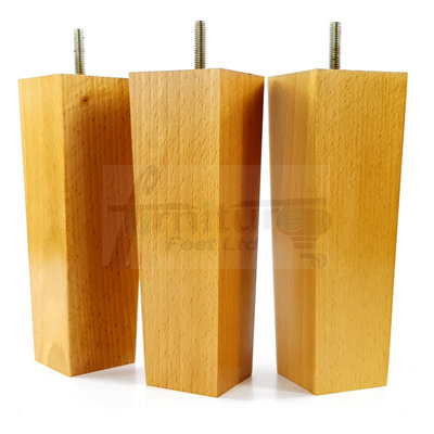 4x Wood Furniture Legs M8 200mm High Oak Finish Replacement Square Tapered Sofa Feet Stools Chairs Sofas Cabinets Beds