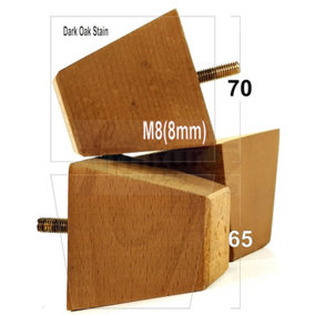 4x Wood Furniture Legs M8 65mm High Dark Oak Stain Replacement Sofa Feet Stools Chairs Sofas Cabinets Beds PKC364