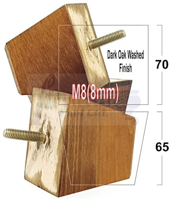 4x Wood Furniture Legs M8 65mm High Dark Oak Wash Replacement Sofa Feet Stools Chairs Sofas Cabinets Beds PKC364