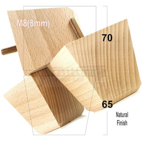 4x Wood Furniture Legs M8 65mm High Natural Replacement Sofa Feet Stools Chairs Sofas Cabinets Beds PKC364