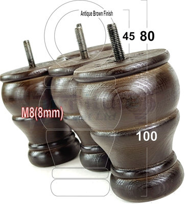 4x WOODEN BUN FEET ANTIQUE BROWN REPLACEMENT FURNITURE LEGS SOFAS