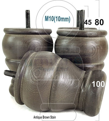 4x WOODEN BUN FEET ANTIQUE BROWN STAIN REPLACEMENT FURNITURE LEGS SOFAS