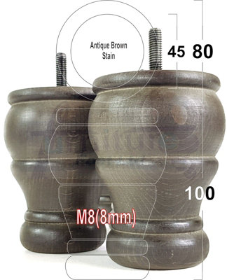 4x WOODEN BUN FEET ANTIQUE BROWN STAIN REPLACEMENT FURNITURE LEGS SOFAS