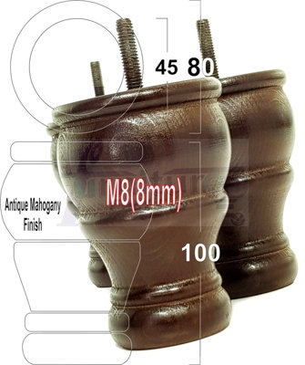 4x WOODEN BUN FEET ANTIQUE MAHOGANY REPLACEMENT FURNITURE LEGS SOFAS