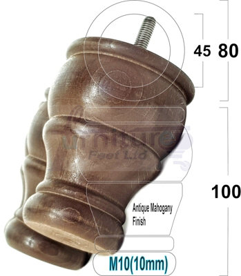 4x WOODEN BUN FEET ANTIQUE MAHOGANY STAIN REPLACEMENT FURNITURE LEGS