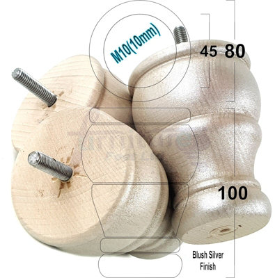 4x WOODEN BUN FEET BLUSH SILVER REPLACEMENT FURNITURE LEGS SOFAS CHAIRS