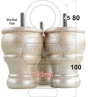 4x WOODEN BUN FEET BLUSH SILVER REPLACEMENT FURNITURE LEGS SOFAS CHAIRS