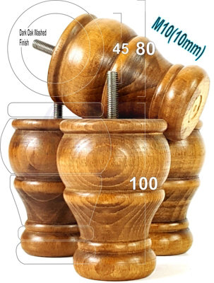 4x WOODEN BUN FEET DARK OAK WASHED REPLACEMENT FURNITURE LEGS SOFAS