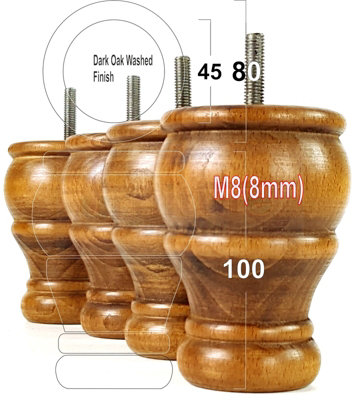 4x WOODEN BUN FEET DARK OAK WASHED REPLACEMENT FURNITURE LEGS SOFAS