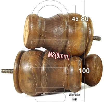 4x WOODEN BUN FEET DARK WALNUT WASHED REPLACEMENT FURNITURE LEGS SOFAS
