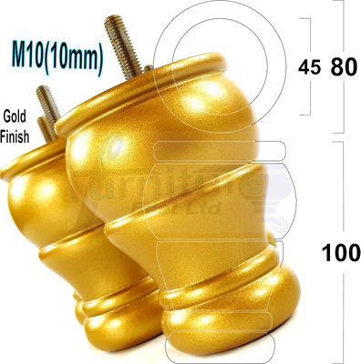 4x WOODEN BUN FEET GOLD REPLACEMENT FURNITURE LEGS SOFAS CHAIRS