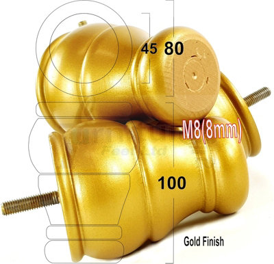 4x WOODEN BUN FEET GOLD REPLACEMENT FURNITURE LEGS SOFAS CHAIRS