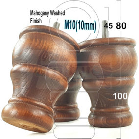 4x WOODEN BUN FEET MAHOGANY WASHED REPLACEMENT FURNITURE LEGS SOFAS CHAIRS FOOTSTOOLS M10 CWC802