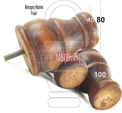 4x WOODEN BUN FEET MAHOGANY WASHED REPLACEMENT FURNITURE LEGS SOFAS