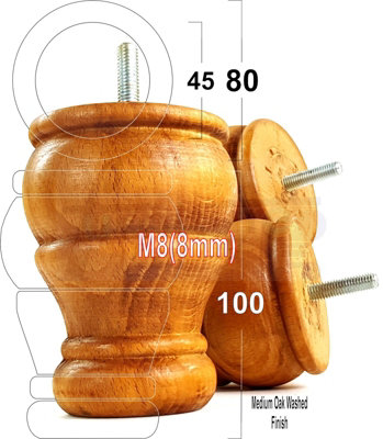 4x WOODEN BUN FEET REPLACEMENT FURNITURE LEGS MEDIUM OAK WASHED SOFAS