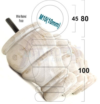 4x WOODEN BUN FEET REPLACEMENT FURNITURE LEGS WHITE WASHED SOFAS CHAIRS