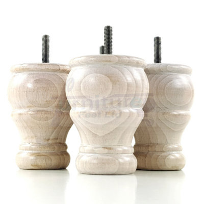 4x WOODEN BUN FEET REPLACEMENT FURNITURE LEGS WHITE WASHED SOFAS CHAIRS FOOTSTOOLS M10 CWC802