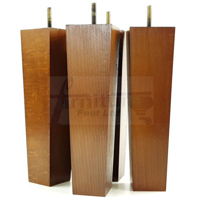 4x Wooden Furniture Legs M10 230mm High Dark Oak Replacement Square Tapered Sofa Feet Stools Chairs Cabinets Beds