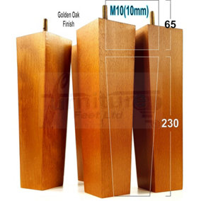 4x Wooden Furniture Legs M10 230mm High Golden Oak Replacement Square Tapered Sofa Feet Stools Chairs Cabinets Beds