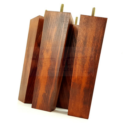 4x Wooden Furniture Legs M10 230mm High Mahogany Wash Replacement Square Tapered Sofa Feet Stools Chairs Cabinets Beds