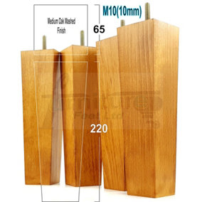 4x Wooden Furniture Legs M10 230mm High Medium Oak Wash Replacement Square Tapered Sofa Feet Stools Chairs Cabinets Beds