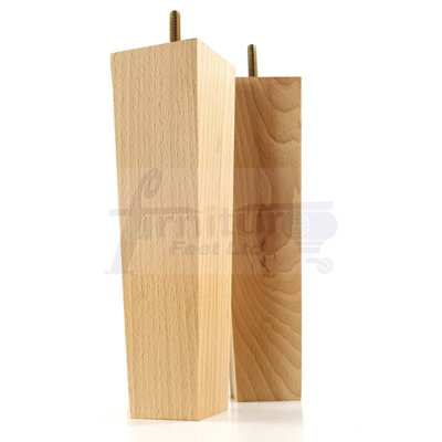4x Wooden Furniture Legs M10 230mm High Natural Finish Replacement Square Tapered Sofa Feet Stools Chairs Cabinets Beds