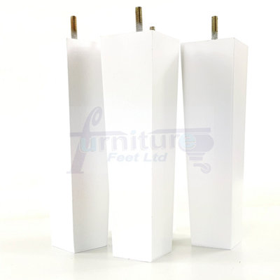 4x Wooden Furniture Legs M10 230mm High White Replacement Square Tapered Sofa Feet Stools Chairs Cabinets Beds