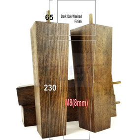 4x Wooden Furniture Legs M8 230mm High Dark Walnut Wash Replacement Square Tapered Sofa Feet Stools Chairs Cabinets Beds
